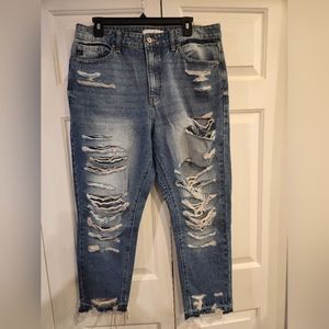 Rainbow thread, super distressed, Kancan Jeans Size 13